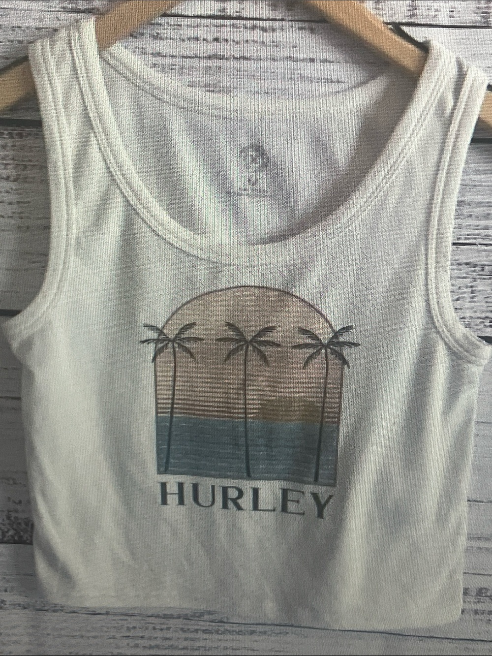 Hurley Cream Tank with Blue and Tan Sunset Palm Graphic